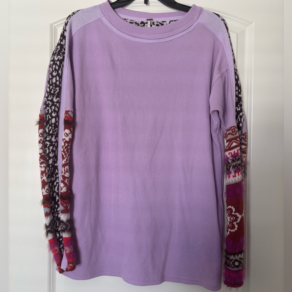 Free People Lavender Patterned Sleeve Shirt